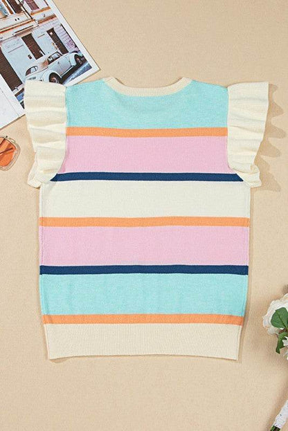 Striped Colorblock Flutter Sleeve Knit Top - Shop Style & More | Fresh Looks, Everyday Deals & Free Shipping