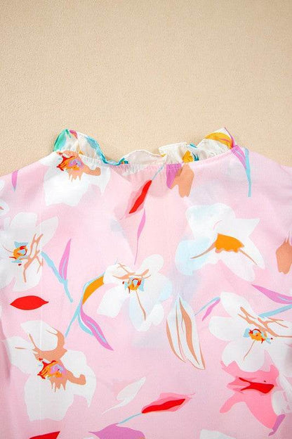 Floral Patchwork Frill Notched Neck Ruffle Blouse - Shop Style & More | Fresh Looks, Everyday Deals & Free Shipping