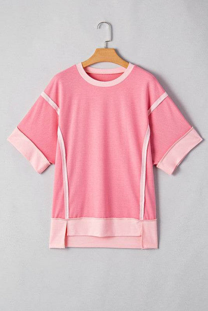 Cotton Peach Half Raw Seam High Low Side Split Top - Shop Style & More | Fresh Looks, Everyday Deals & Free Shipping