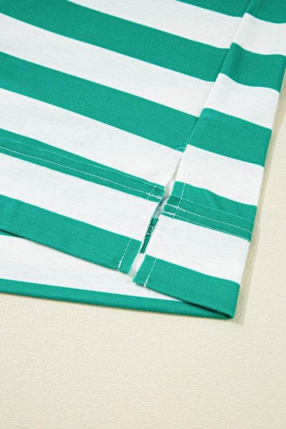 Green Stripe Color Collar Half Buttons T Shirt Top - Shop Style & More | Fresh Looks, Everyday Deals & Free Shipping