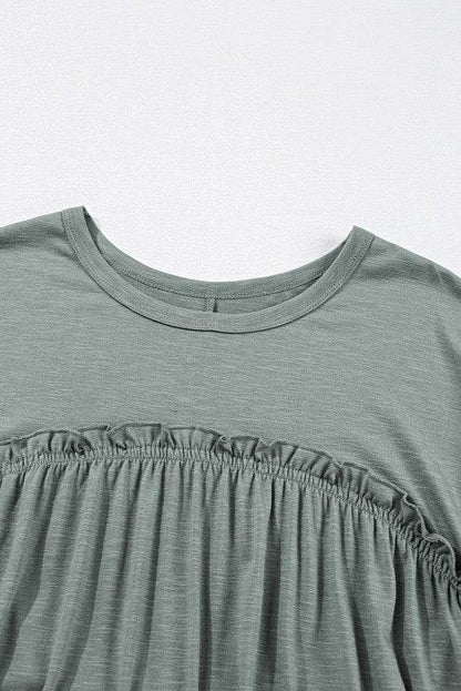 Viscose Green Frilled Seam Pocket T Shirt Dress - Shop Style & More | Fresh Looks, Everyday Deals & Free Shipping
