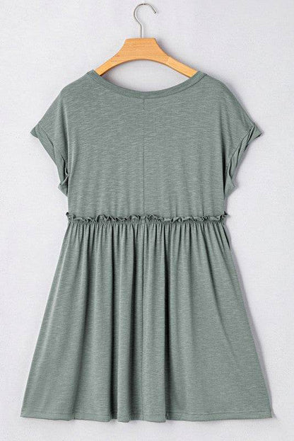 Viscose Green Frilled Seam Pocket T Shirt Dress - Shop Style & More | Fresh Looks, Everyday Deals & Free Shipping