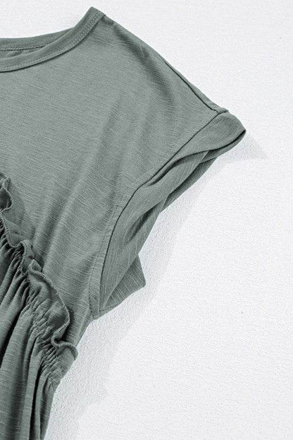 Viscose Green Frilled Seam Pocket T Shirt Dress - Shop Style & More | Fresh Looks, Everyday Deals & Free Shipping