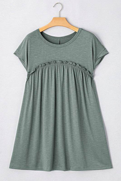 Viscose Green Frilled Seam Pocket T Shirt Dress - Shop Style & More | Fresh Looks, Everyday Deals & Free Shipping