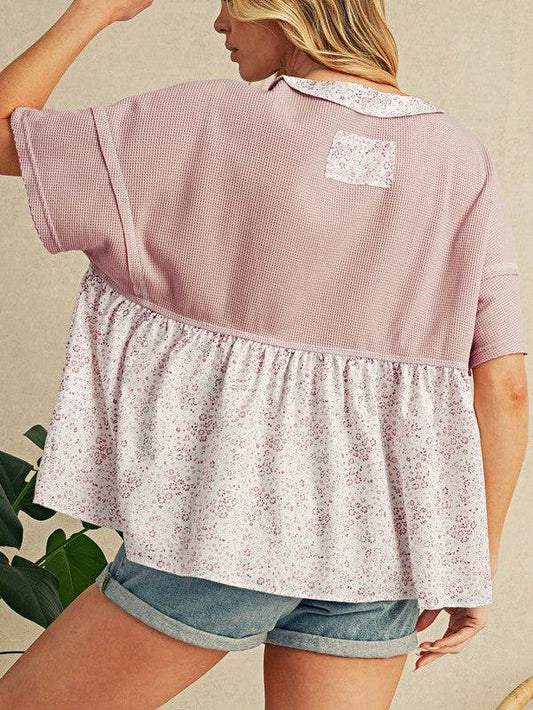Cotton Pink Waffle Floral Patchwork Exposed Top - Shop Style & More | Fresh Looks, Everyday Deals & Free Shipping