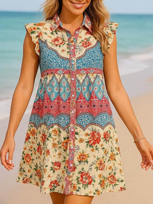 Rose Floral Ethnic Print Ruffle Mini Dress - Shop Style & More | Fresh Looks, Everyday Deals & Free Shipping