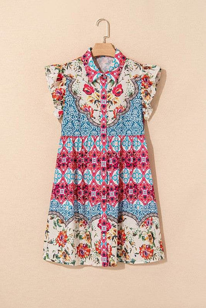 Rose Floral Ethnic Print Ruffle Mini Dress - Shop Style & More | Fresh Looks, Everyday Deals & Free Shipping