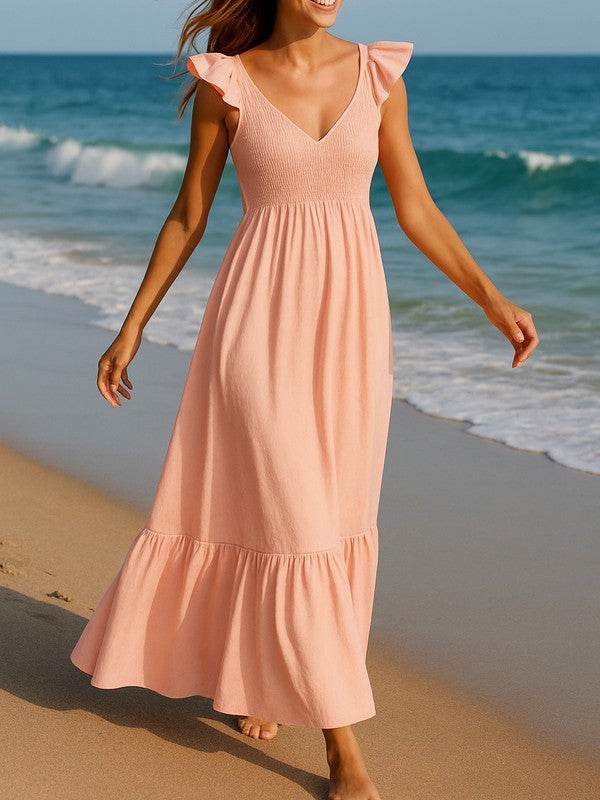 Cotton Flutter Smocked High Waist Ruffle Maxi - Shop Style & More | Fresh Looks, Everyday Deals & Free Shipping