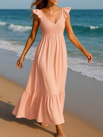 Cotton Flutter Smocked High Waist Ruffle Maxi - Shop Style & More | Fresh Looks, Everyday Deals & Free Shipping