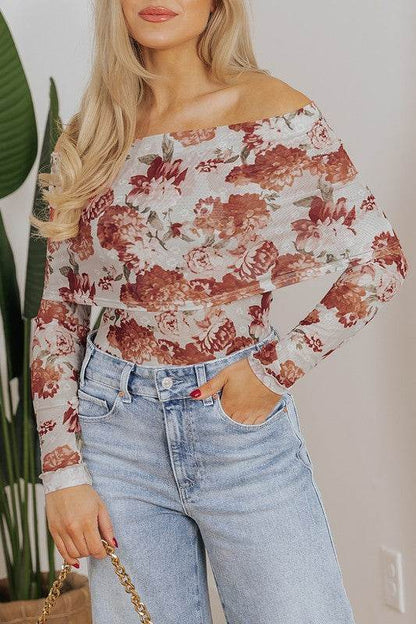 Pink Floral Printed Long Sleeve Sheath Bodysuit - Shop Style & More | Fresh Looks, Everyday Deals & Free Shipping