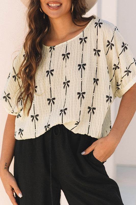 Bow Print Puff Short Sleeve Top - Shop Style & More | Fresh Looks, Everyday Deals & Free Shipping