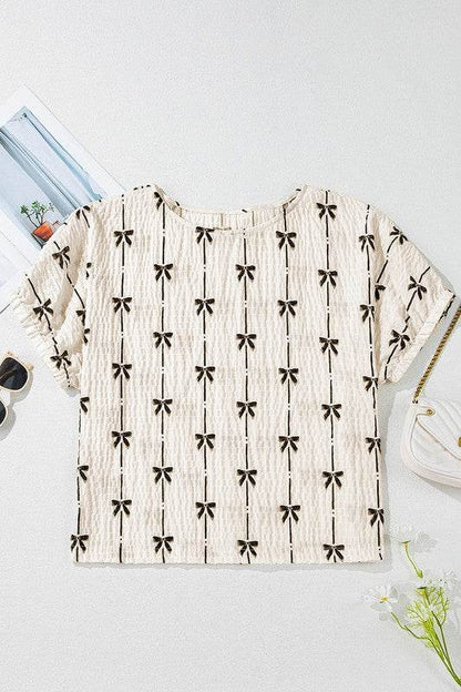 Bow Print Puff Short Sleeve Top - Shop Style & More | Fresh Looks, Everyday Deals & Free Shipping