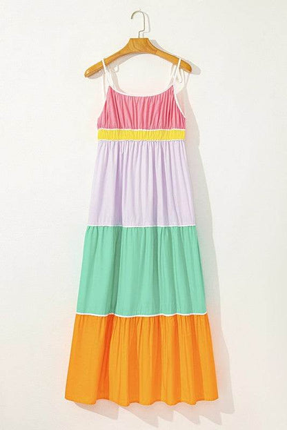 Cotton Color Tie Straps Block Maxi Dress - Shop Style & More | Fresh Looks, Everyday Deals & Free Shipping