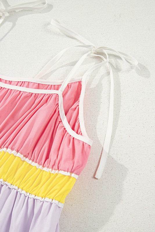 Cotton Color Tie Straps Block Maxi Dress - Shop Style & More | Fresh Looks, Everyday Deals & Free Shipping