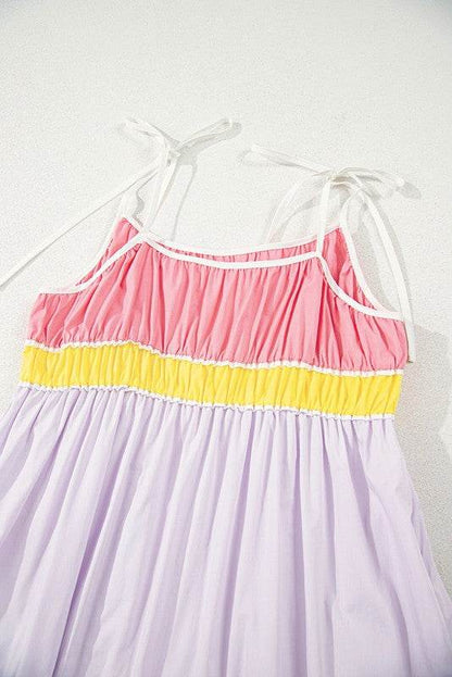 Cotton Color Tie Straps Block Maxi Dress - Shop Style & More | Fresh Looks, Everyday Deals & Free Shipping