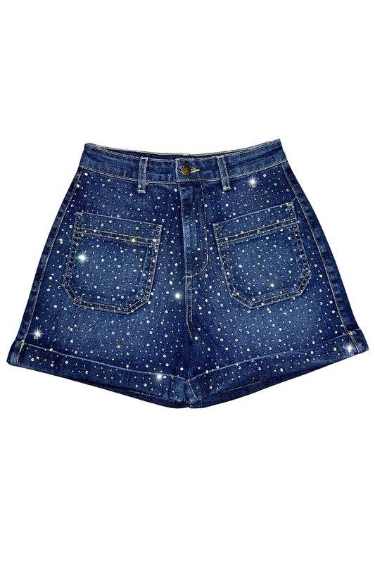 The Willow Denim Short Rhinestones Dark Wash - Shop Style & More | Fresh Looks, Everyday Deals & Free Shipping