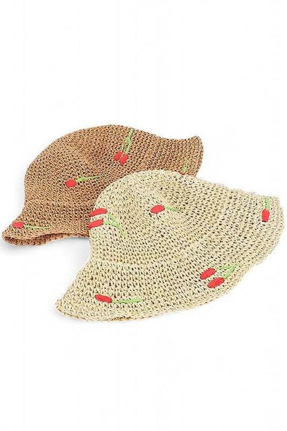 Cherry Embroidered Crochet Straw Bucket Hat - Shop Style & More | Fresh Looks, Everyday Deals & Free Shipping