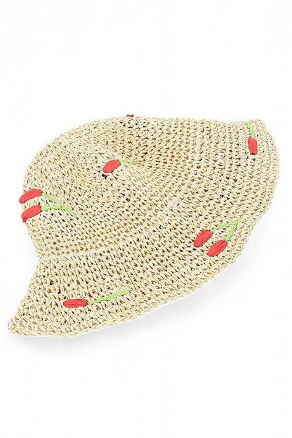 Cherry Embroidered Crochet Straw Bucket Hat - Shop Style & More | Fresh Looks, Everyday Deals & Free Shipping