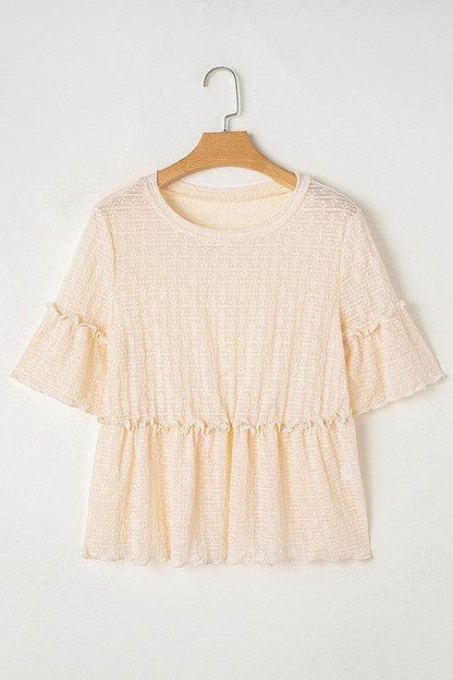 Beige Solid Color Ruffled Short Sleeve Blouse - Shop Style & More | Fresh Looks, Everyday Deals & Free Shipping