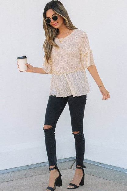 Beige Solid Color Ruffled Short Sleeve Blouse - Shop Style & More | Fresh Looks, Everyday Deals & Free Shipping
