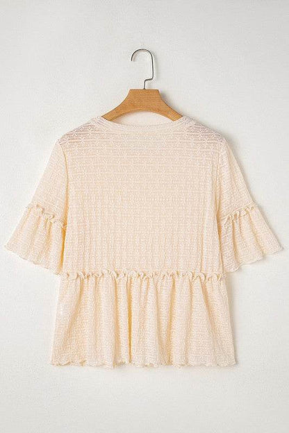 Beige Solid Color Ruffled Short Sleeve Blouse - Shop Style & More | Fresh Looks, Everyday Deals & Free Shipping