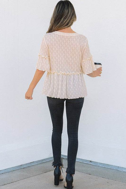 Beige Solid Color Ruffled Short Sleeve Blouse - Shop Style & More | Fresh Looks, Everyday Deals & Free Shipping
