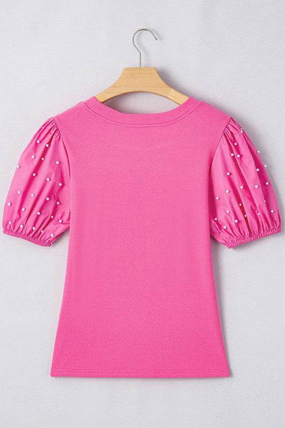 Ribbed Pearl Beaded Puff Sleeve Top - Shop Style & More | Fresh Looks, Everyday Deals & Free Shipping