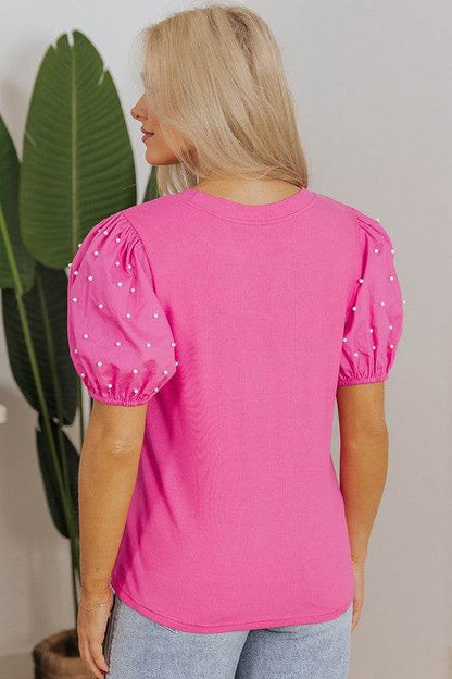 Ribbed Pearl Beaded Puff Sleeve Top - Shop Style & More | Fresh Looks, Everyday Deals & Free Shipping