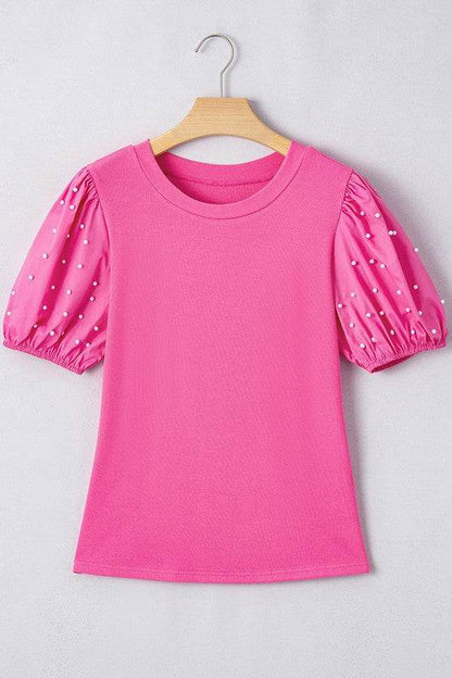Ribbed Pearl Beaded Puff Sleeve Top - Shop Style & More | Fresh Looks, Everyday Deals & Free Shipping
