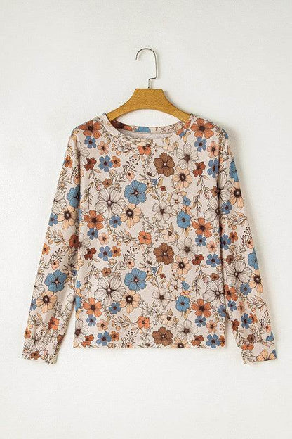 Floral Print Loose Crew Neck Long Sleeve T Shirt - Shop Style & More | Fresh Looks, Everyday Deals & Free Shipping