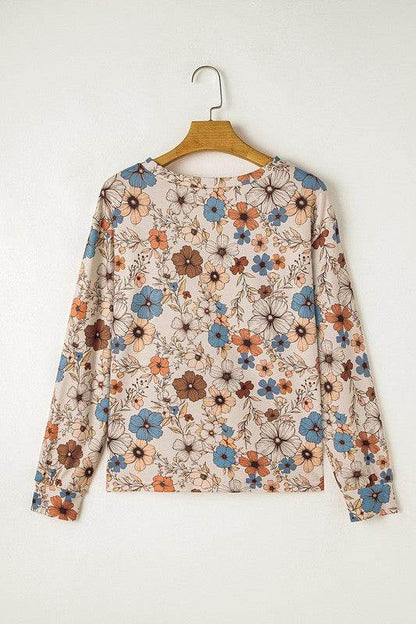 Floral Print Loose Crew Neck Long Sleeve T Shirt - Shop Style & More | Fresh Looks, Everyday Deals & Free Shipping