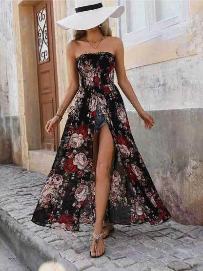 Floral Strapless High-Slit Maxi Dress - Shop Style & More | Fresh Looks, Everyday Deals & Free Shipping