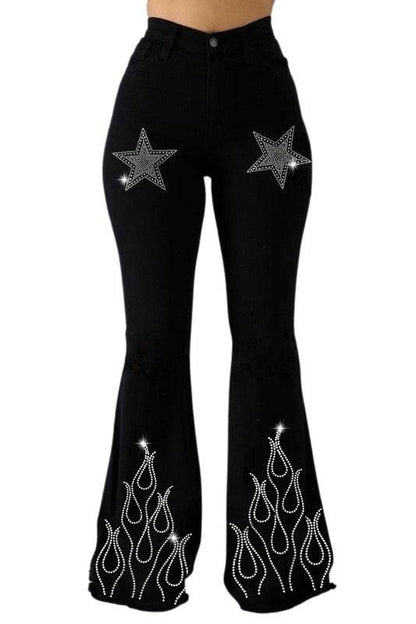 Bell Bottom Jean With Flame/Star Rhinestones - Shop Style & More | Fresh Looks, Everyday Deals & Free Shipping