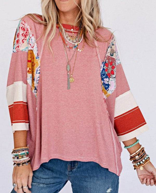 Color Block Stripe Floral Dolman Tunic Top - Shop Style & More | Fresh Looks, Everyday Deals & Free Shipping