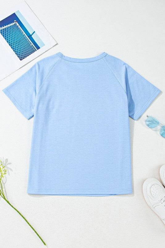 Cotton Blue Raglan Short Sleeve Sweatshirt - Shop Style & More | Fresh Looks, Everyday Deals & Free Shipping