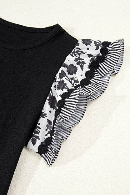 Cotton Floral Striped Wavy Flutter Sleeve Blouse - Shop Style & More | Fresh Looks, Everyday Deals & Free Shipping