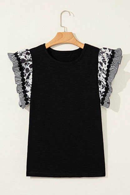 Cotton Floral Striped Wavy Flutter Sleeve Blouse - Shop Style & More | Fresh Looks, Everyday Deals & Free Shipping