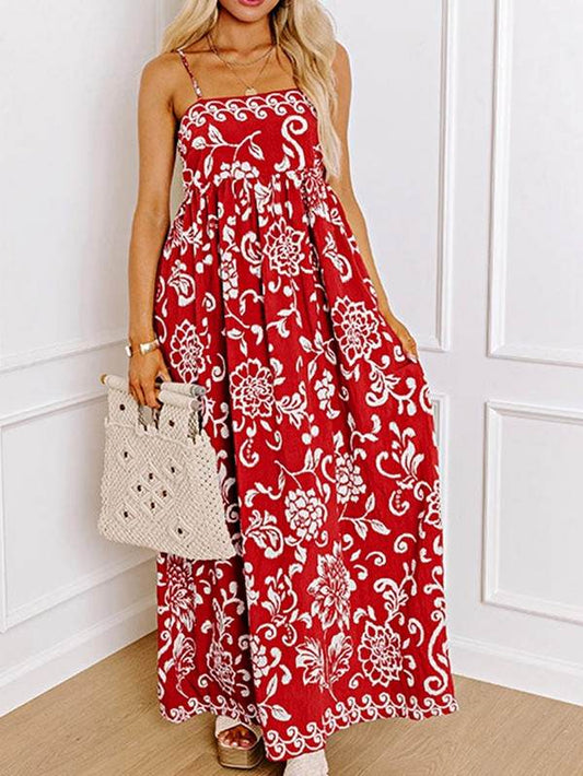 Red Floral Spaghetti Strap Empire Waist Maxi Dress - Shop Style & More | Fresh Looks, Everyday Deals & Free Shipping