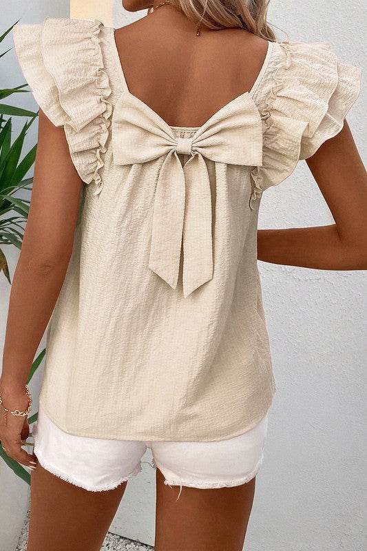 Textured Bow Knot Frilled Butterfly Sleeve Blouse - Shop Style & More | Fresh Looks, Everyday Deals & Free Shipping