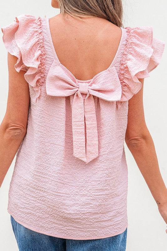 Textured Bow Knot Frilled Butterfly Sleeve Blouse - Shop Style & More | Fresh Looks, Everyday Deals & Free Shipping