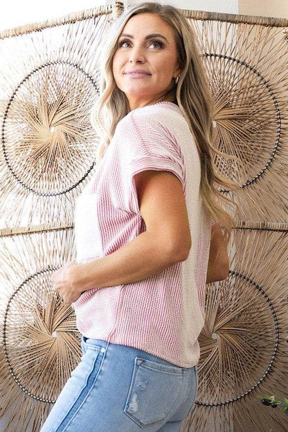 Corded Knit Color Block Pocketed Crew Neck T Shirt - Shop Style & More | Fresh Looks, Everyday Deals & Free Shipping