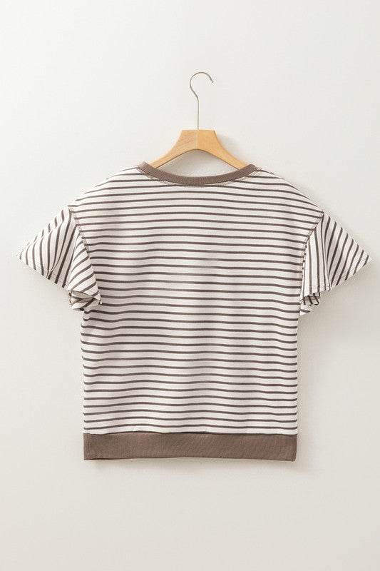 Contrast Detail Striped Ruffle Short Sleeve Top - Shop Style & More | Fresh Looks, Everyday Deals & Free Shipping
