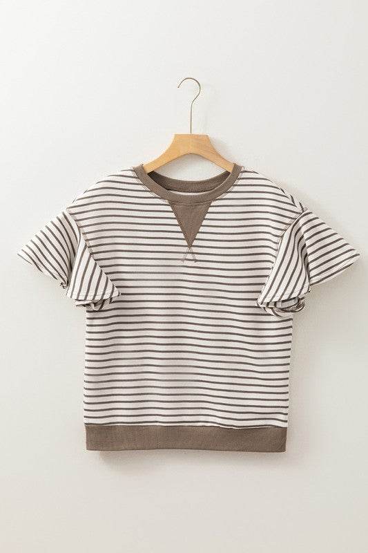 Contrast Detail Striped Ruffle Short Sleeve Top - Shop Style & More | Fresh Looks, Everyday Deals & Free Shipping