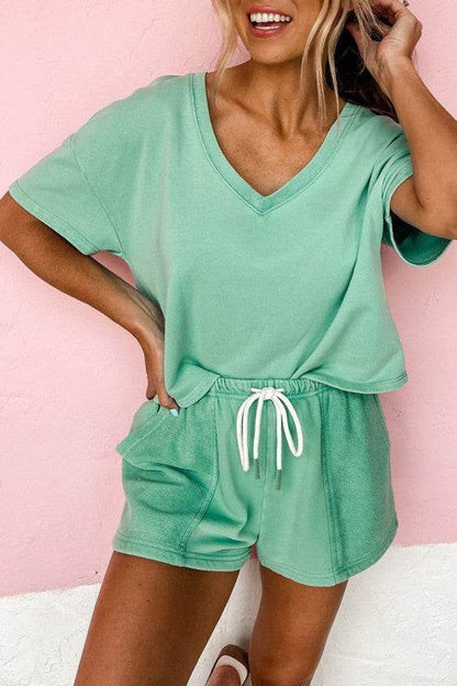 Drop Shoulder Tee Patchwork Drawstring Shorts Set - Shop Style & More | Fresh Looks, Everyday Deals & Free Shipping