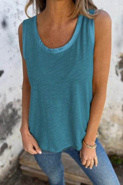 Tan Metallic Sheen Edge Scoop Neck Tank Top - Shop Style & More | Fresh Looks, Everyday Deals & Free Shipping