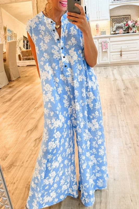 Floral Print Wide Leg Relaxed Sleeveless Jumpsuit - Shop Style & More | Fresh Looks, Everyday Deals & Free Shipping