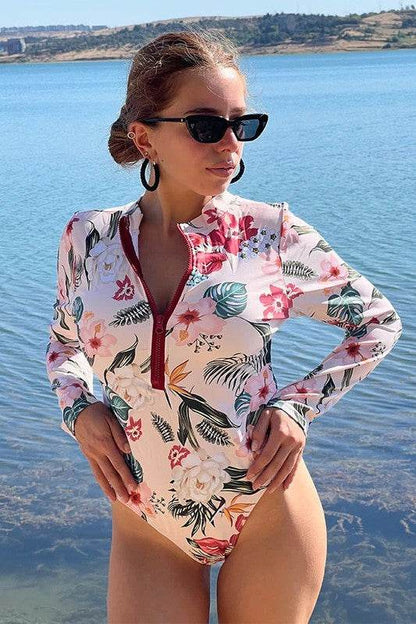 Pink Floral Zip Long Sleeve UPF50 Rash Guard - Shop Style & More | Fresh Looks, Everyday Deals & Free Shipping