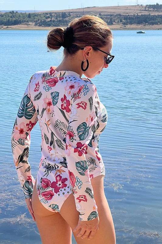 Pink Floral Zip Long Sleeve UPF50 Rash Guard - Shop Style & More | Fresh Looks, Everyday Deals & Free Shipping