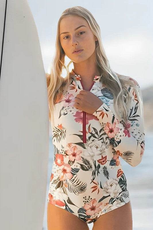 Pink Floral Zip Long Sleeve UPF50 Rash Guard - Shop Style & More | Fresh Looks, Everyday Deals & Free Shipping