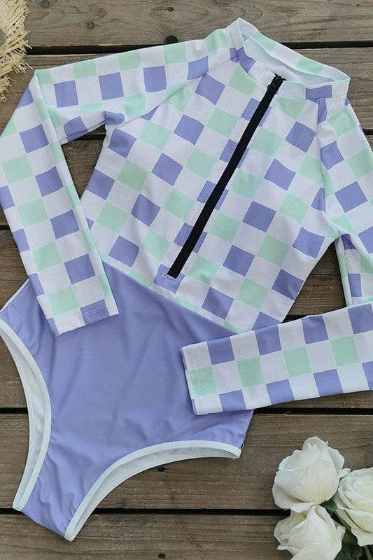 Plaid Printed Long Sleeve Swimsuit UPF50 RashGuard - Shop Style & More | Fresh Looks, Everyday Deals & Free Shipping